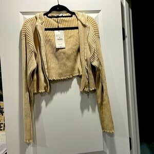 NWT Zara shrunken zip up ribbed cardigan